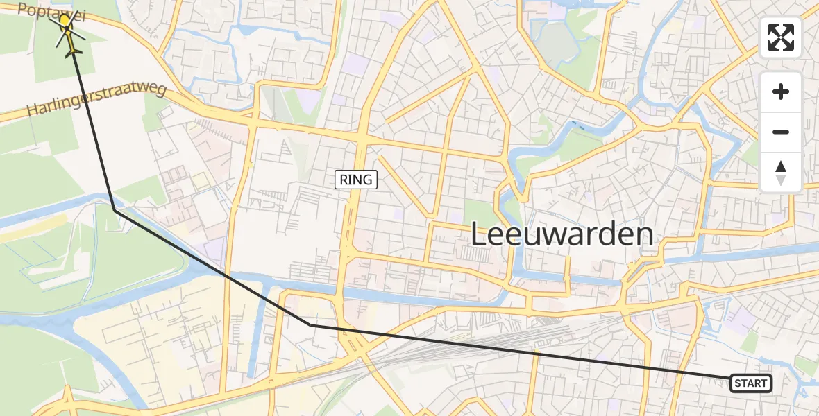 Vluchtroute Ambulancehelikopter van Leeuwarden naar Leeuwarden