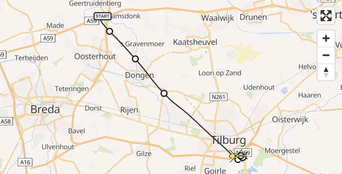 Routekaart van de vlucht: Lifeliner 2 naar Tilburg, Beelaertsweg