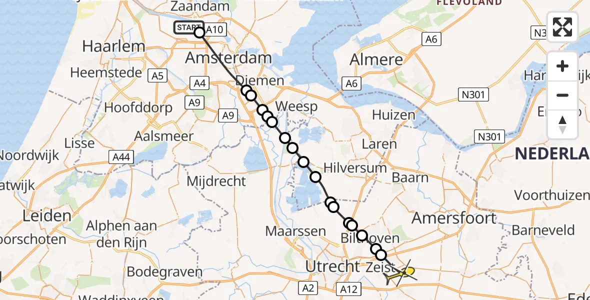 Routekaart van de vlucht: Lifeliner 1 naar Zeist, Westhavenweg