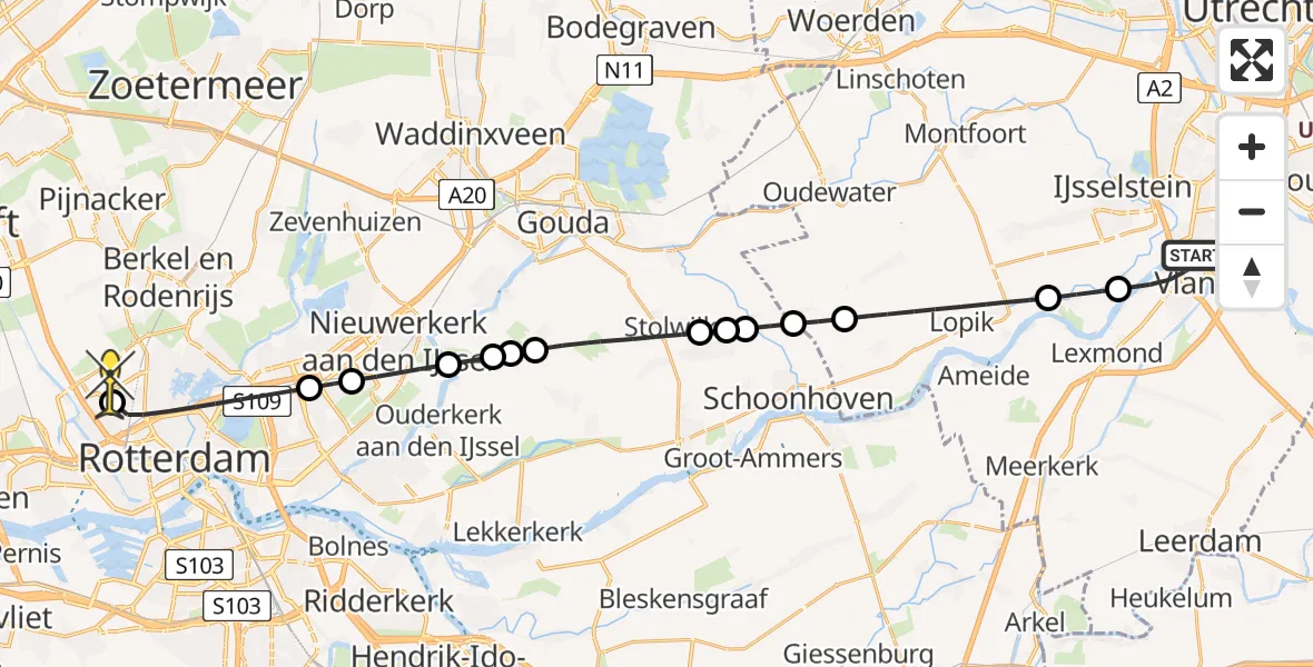 Routekaart van de vlucht: Lifeliner 2 naar Rotterdam The Hague Airport, Viaanse Bos