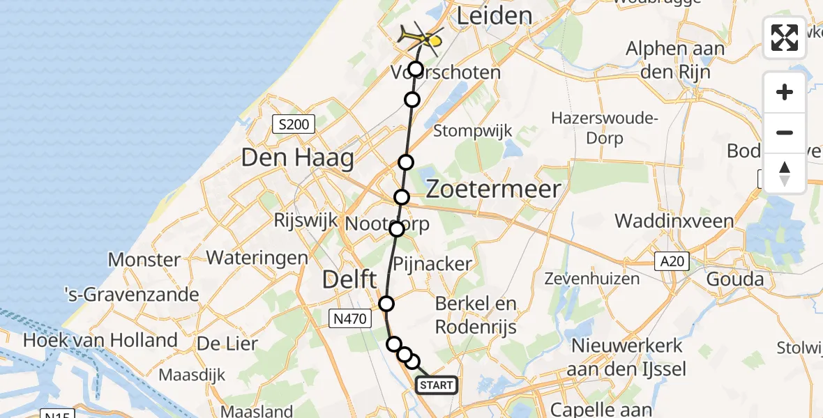 Routekaart van de vlucht: Lifeliner 2 naar Wassenaar, Schieveense polder
