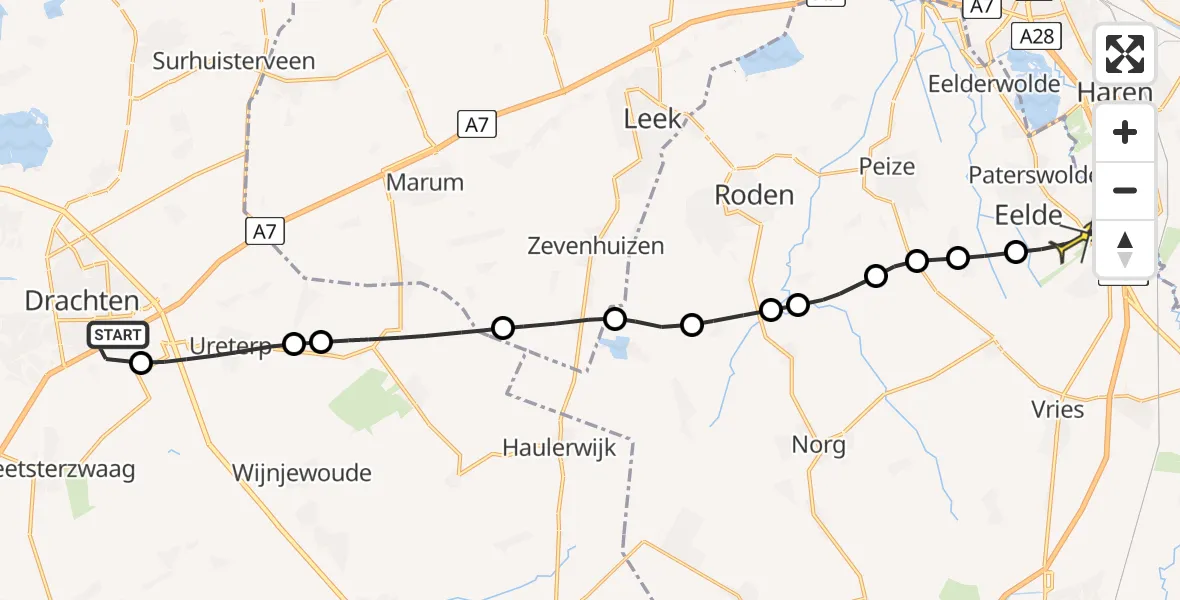 Routekaart van de vlucht: Lifeliner 4 naar Groningen Airport Eelde, Zuiderend