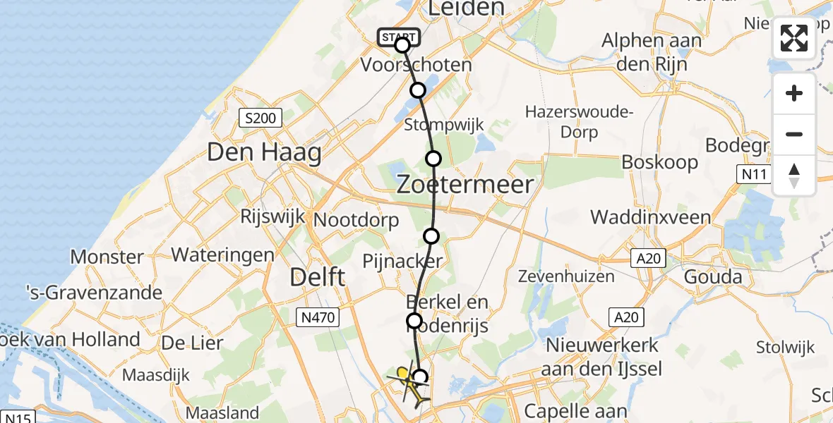 Routekaart van de vlucht: Lifeliner 2 naar Rotterdam The Hague Airport, Burgemeester Van der Hoevenlaan