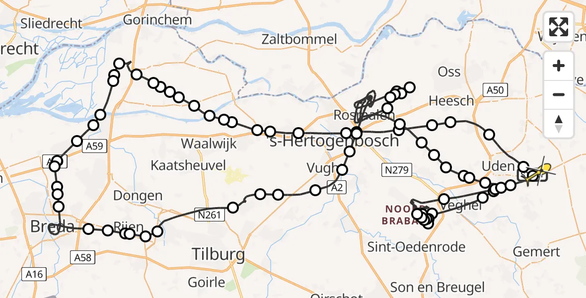 Routekaart van de vlucht: Politieheli naar Vliegbasis Volkel, Bovenstraat