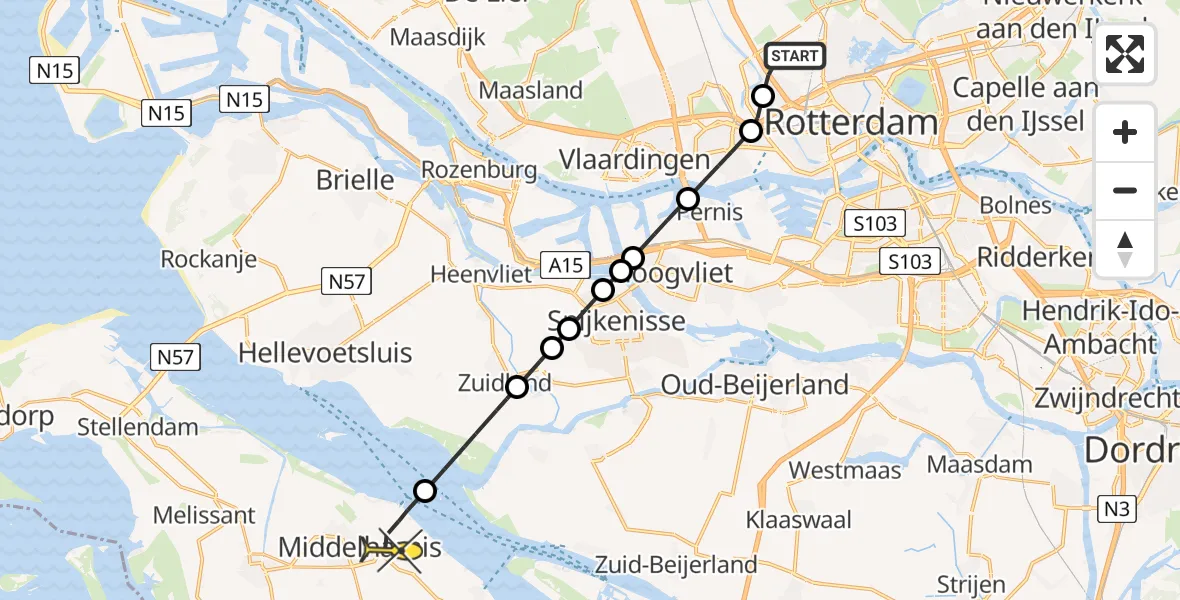 Routekaart van de vlucht: Lifeliner 2 naar Middelharnis, Parallelstraat