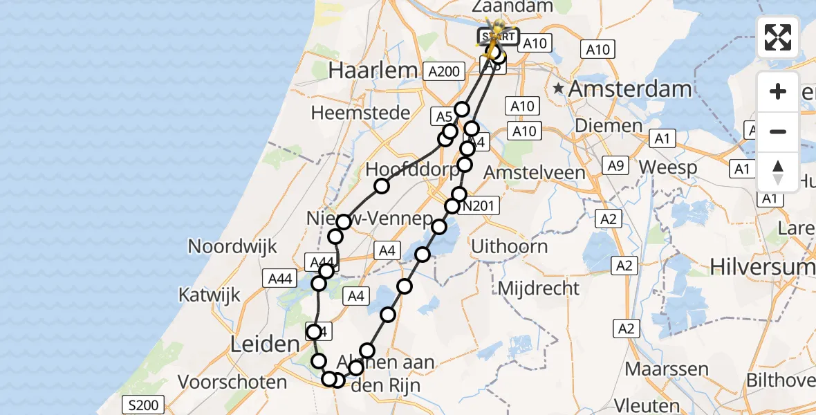 Vluchtroute Traumahelikopter van Amsterdam Heliport naar Amsterdam Heliport