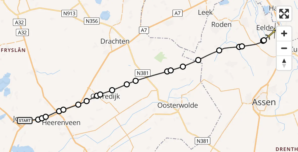 Routekaart van de vlucht: Lifeliner 4 naar Groningen Airport Eelde, Scharrewiel