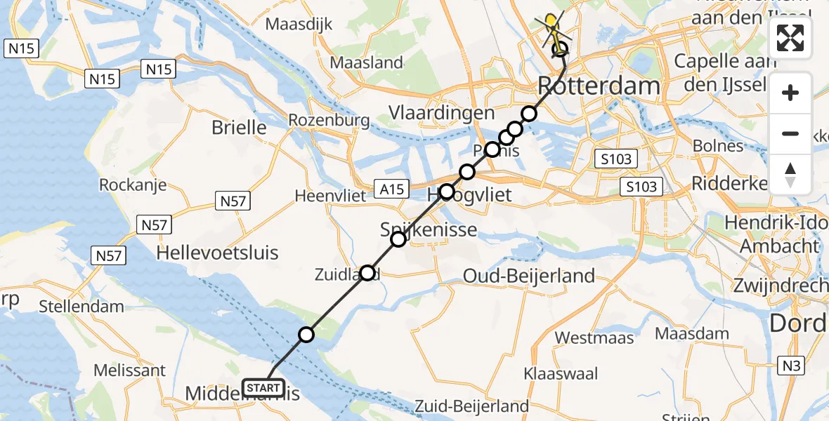 Routekaart van de vlucht: Lifeliner 2 naar Rotterdam The Hague Airport, Dieklaan