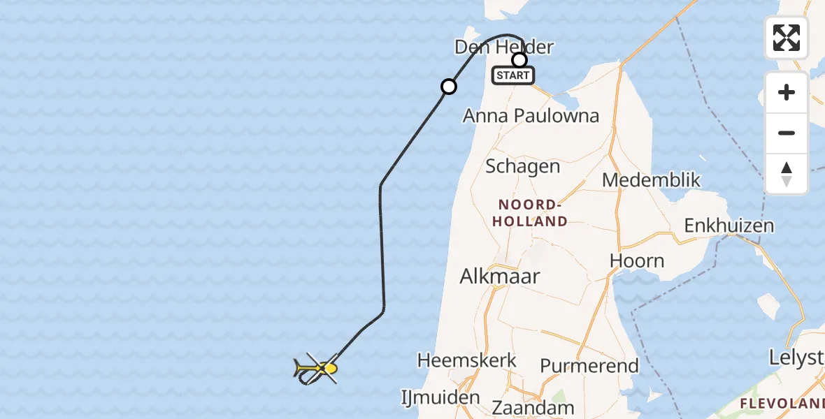 Routekaart van de vlucht: Kustwachthelikopter naar Oostoeverweg