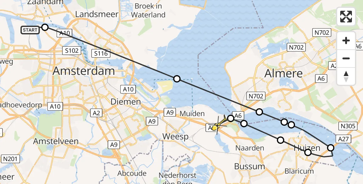 Routekaart van de vlucht: Lifeliner 1 naar Muiderberg, Ankerweg