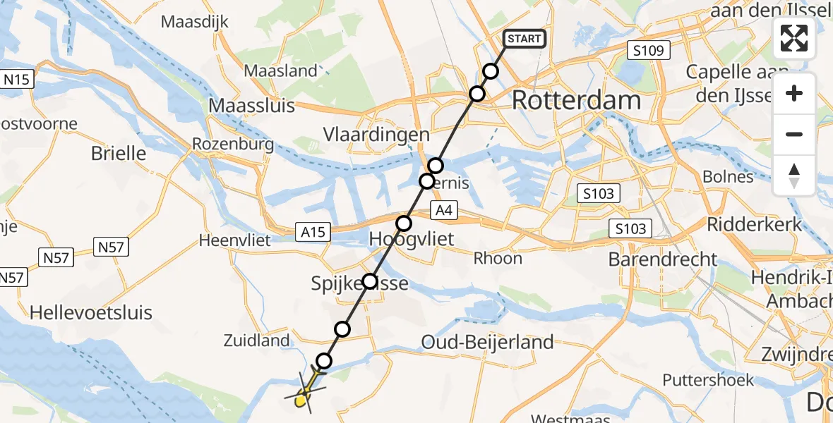 Routekaart van de vlucht: Lifeliner 2 naar Goudswaard, Linatebaan