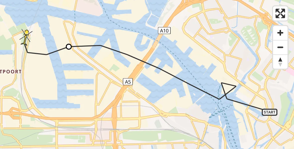 Routekaart van de vlucht: Lifeliner 1 naar Amsterdam Heliport, Johan van Hasseltkanaal (West)