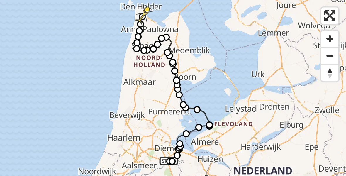 Routekaart van de vlucht: Kustwachthelikopter naar Vliegveld De Kooy, Helipad