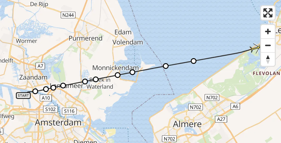 Routekaart van de vlucht: Lifeliner 1 naar Lelystad, Belangenvereniging tuinders Zaanderhorn