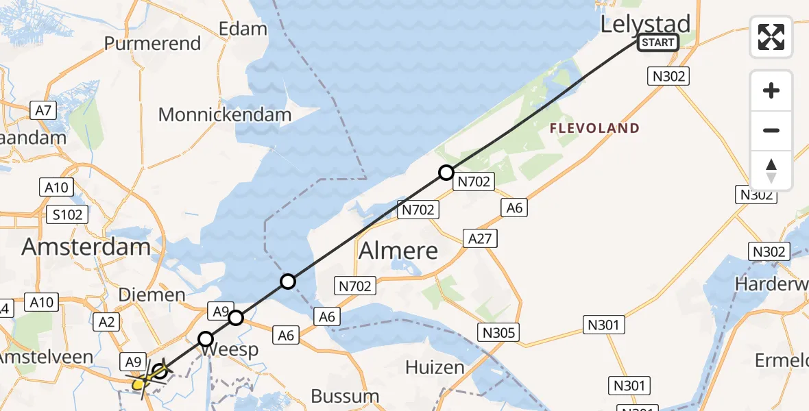 Routekaart van de vlucht: Lifeliner 1 naar Academisch Medisch Centrum (AMC), Reaalhof