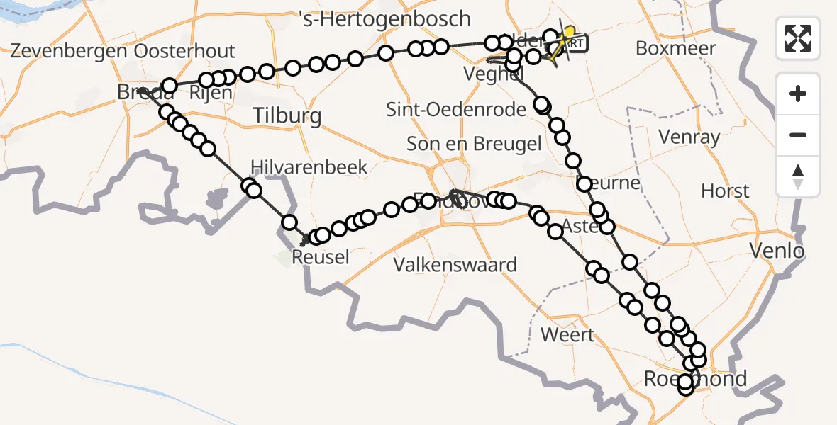 Routekaart van de vlucht: Politieheli naar Vliegbasis Volkel, Houtvennen