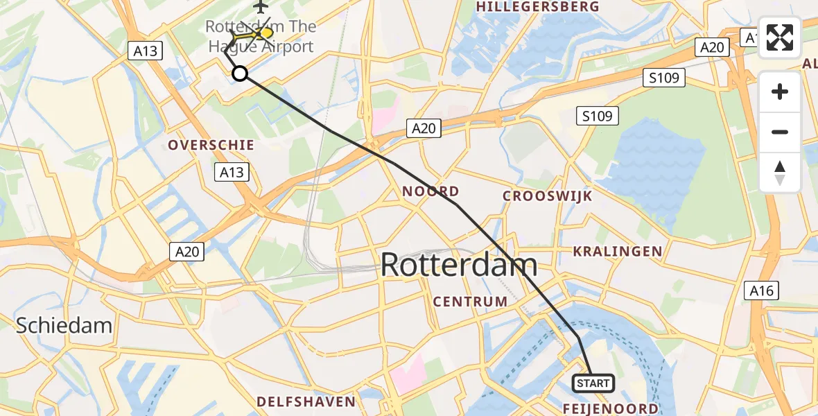 Routekaart van de vlucht: Lifeliner 2 naar Rotterdam The Hague Airport, Mariniershof