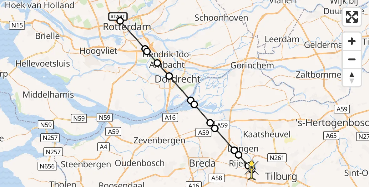 Routekaart van de vlucht: Lifeliner 2 naar Tilburg, Brandenburgbaan