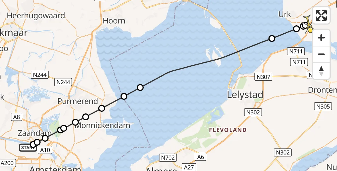 Routekaart van de vlucht: Lifeliner 1 naar Nagele, Hemkade