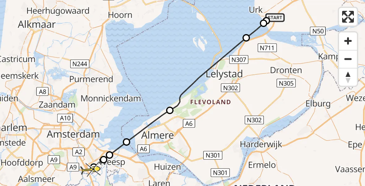 Routekaart van de vlucht: Lifeliner 1 naar Academisch Medisch Centrum (AMC), Domineesweg