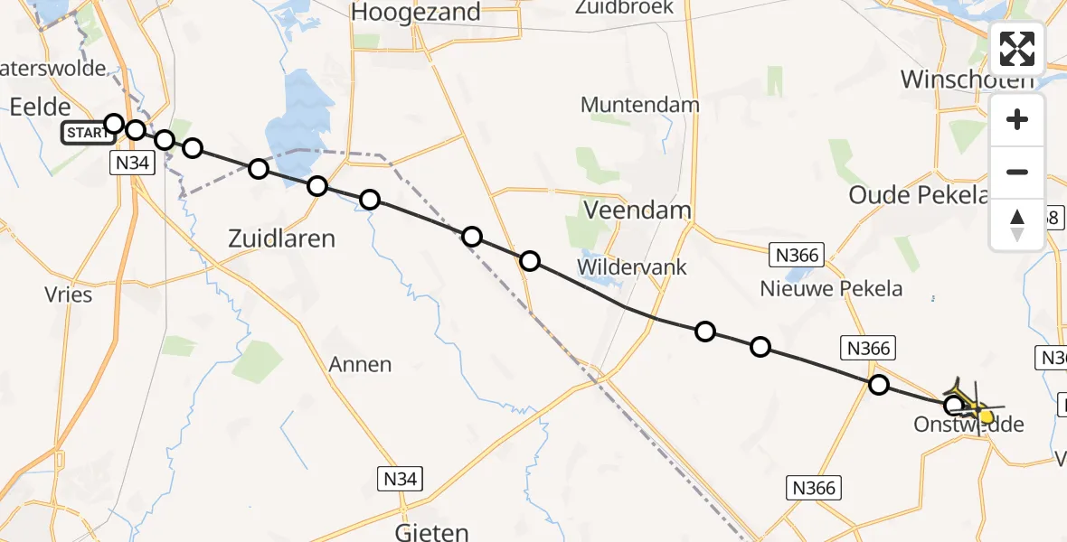 Routekaart van de vlucht: Lifeliner 4 naar Onstwedde, Groningerstraat