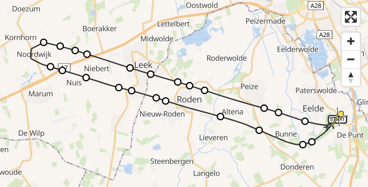Routekaart van de vlucht: Lifeliner 4 naar Groningen Airport Eelde, Lugtenbergerweg
