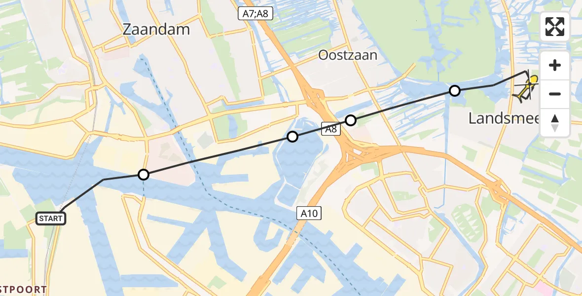 Routekaart van de vlucht: Lifeliner 1 naar Landsmeer, Belangenvereniging tuinders Zaanderhorn