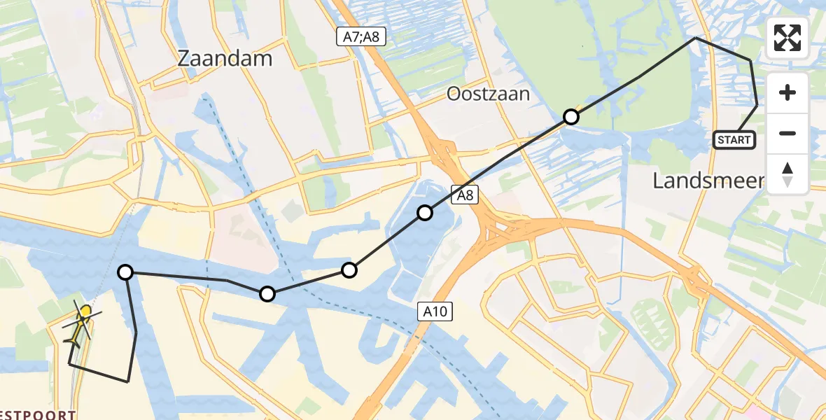 Routekaart van de vlucht: Lifeliner 1 naar Amsterdam Heliport, Noordeinde