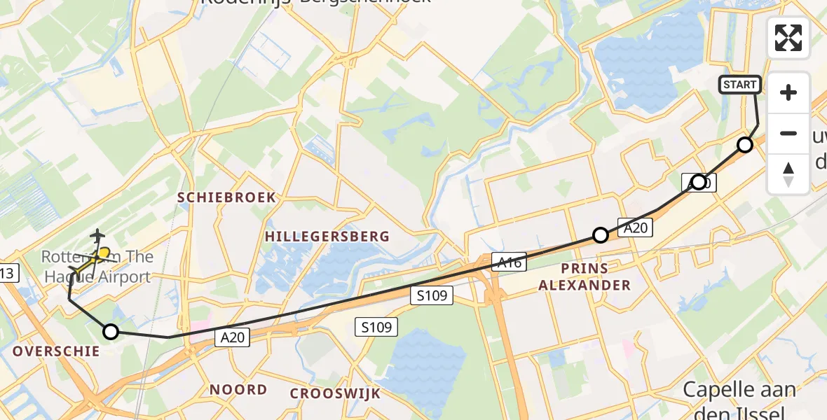 Routekaart van de vlucht: Lifeliner 2 naar Rotterdam The Hague Airport, Rijksweg A20