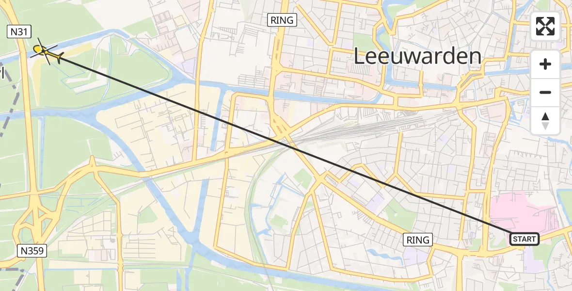 Routekaart van de vlucht: Ambulanceheli naar Leeuwarden, De Heak