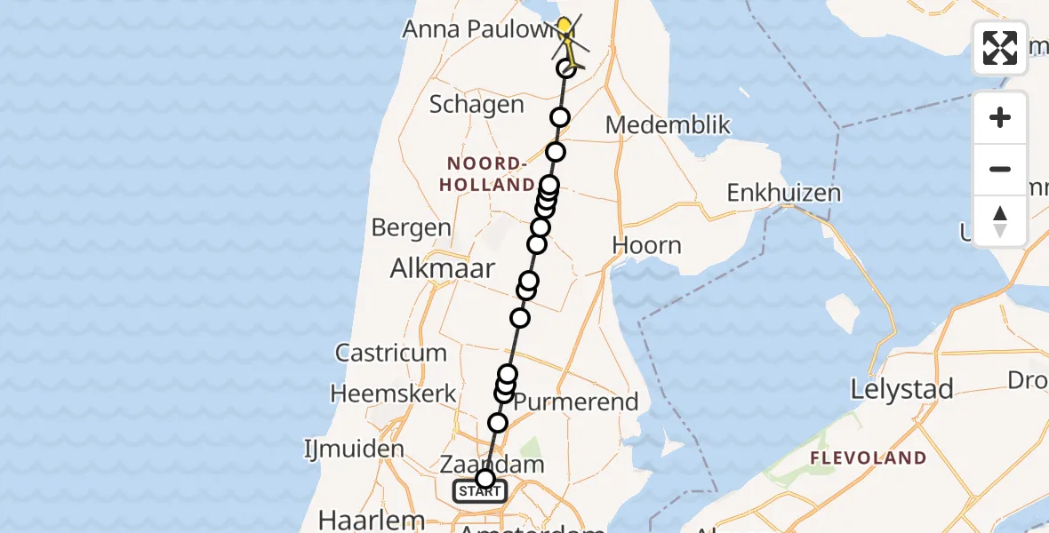 Routekaart van de vlucht: Lifeliner 1 naar Slootdorp, Stormhoek