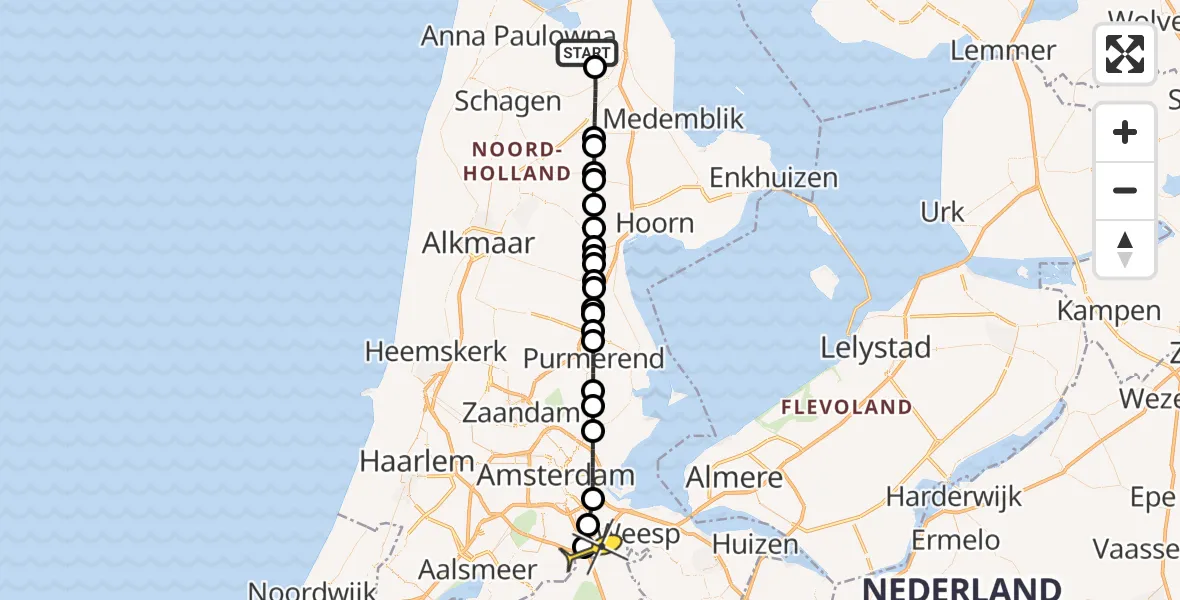 Routekaart van de vlucht: Lifeliner 1 naar Academisch Medisch Centrum (AMC), Molenweg