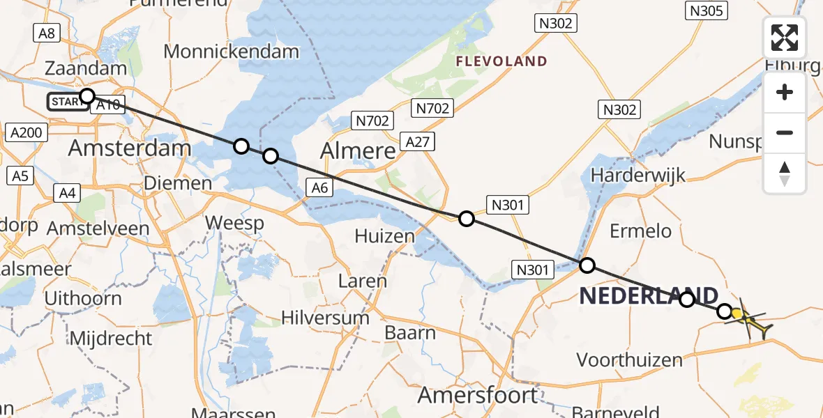 Routekaart van de vlucht: Lifeliner 1 naar Uddel, Hemweg