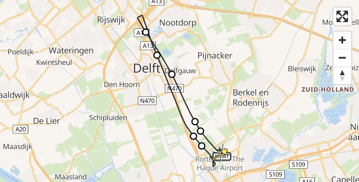 Routekaart van de vlucht: Lifeliner 2 naar Rotterdam The Hague Airport, Schieveense polder