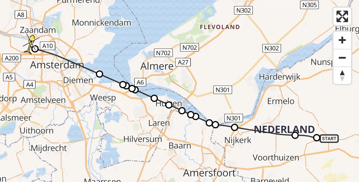 Routekaart van de vlucht: Lifeliner 1 naar Amsterdam Heliport, Kampweg