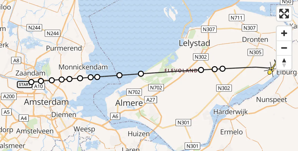 Routekaart van de vlucht: Lifeliner 1 naar Biddinghuizen, Hemweg