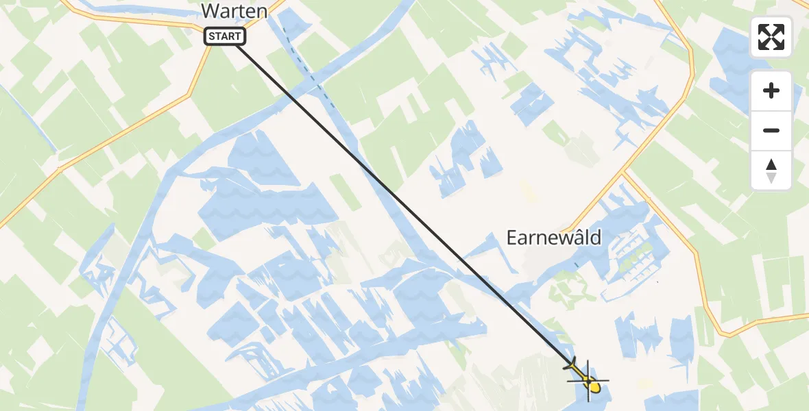 Routekaart van de vlucht: Ambulancehelikopter naar Oudega, Geau