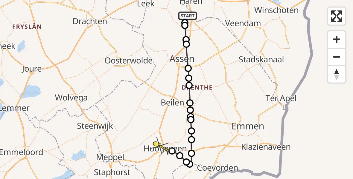 Routekaart van de vlucht: Lifeliner 4 naar Hoogeveen, Vissersweg