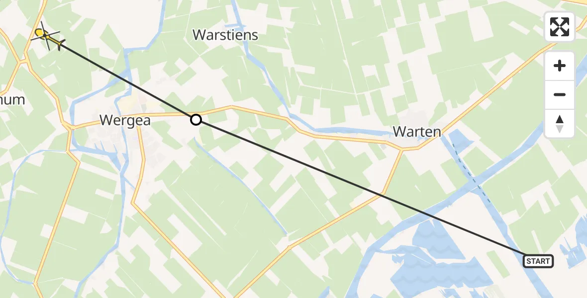 Routekaart van de vlucht: Ambulancehelikopter naar Wergea, Wartensterdyk
