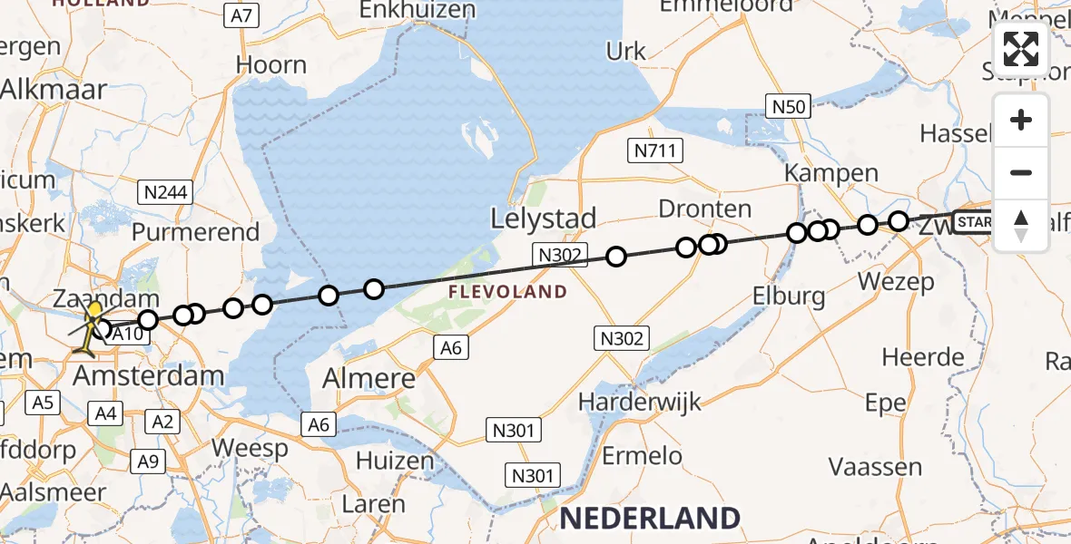 Routekaart van de vlucht: Lifeliner 1 naar Amsterdam Heliport, Boerendanserdijk