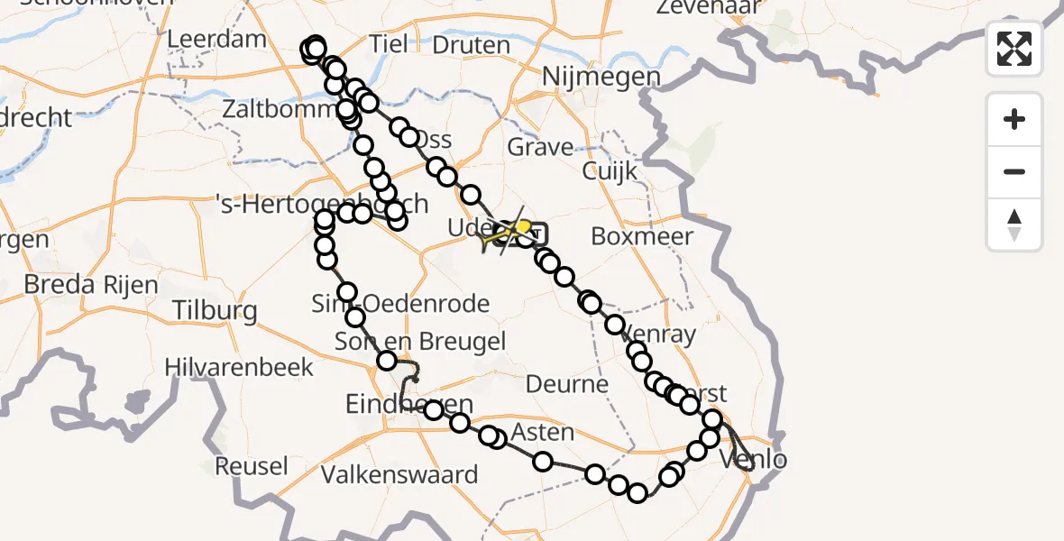 Routekaart van de vlucht: Politieheli naar Vliegbasis Volkel, Beukenlaan