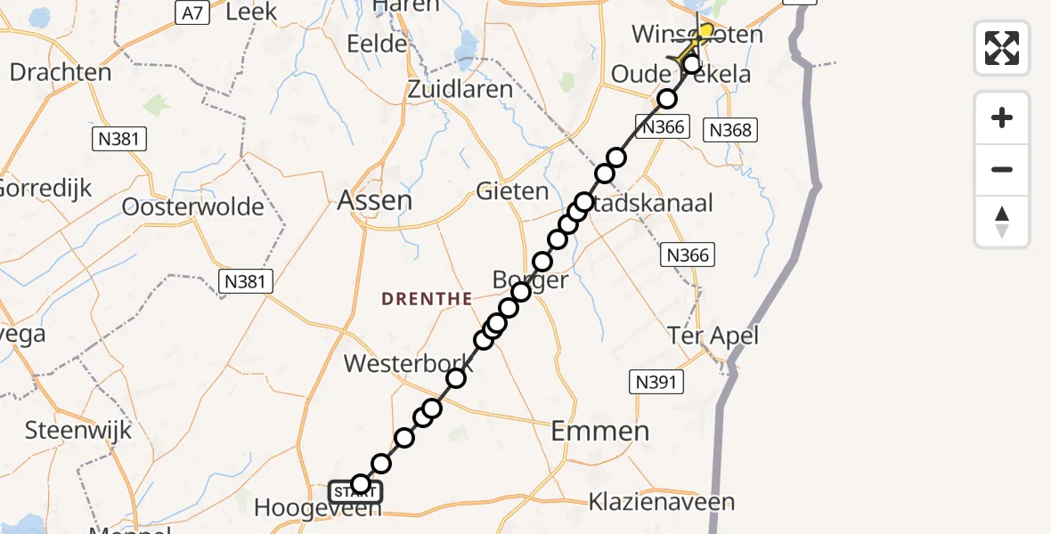 Routekaart van de vlucht: Lifeliner 4 naar Winschoten, Noorderweg