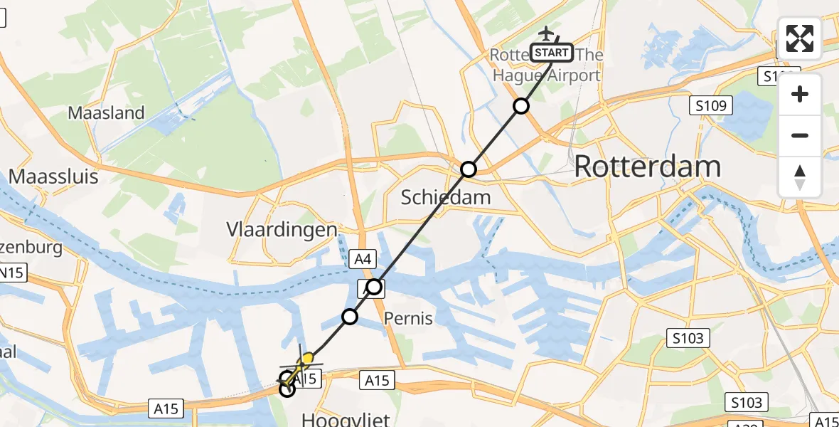 Routekaart van de vlucht: Lifeliner 2 naar Vondelingenplaat, Fairoaksbaan