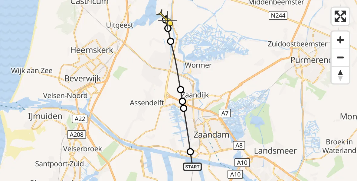 Routekaart van de vlucht: Lifeliner 1 naar de Woude, Hoofdtocht