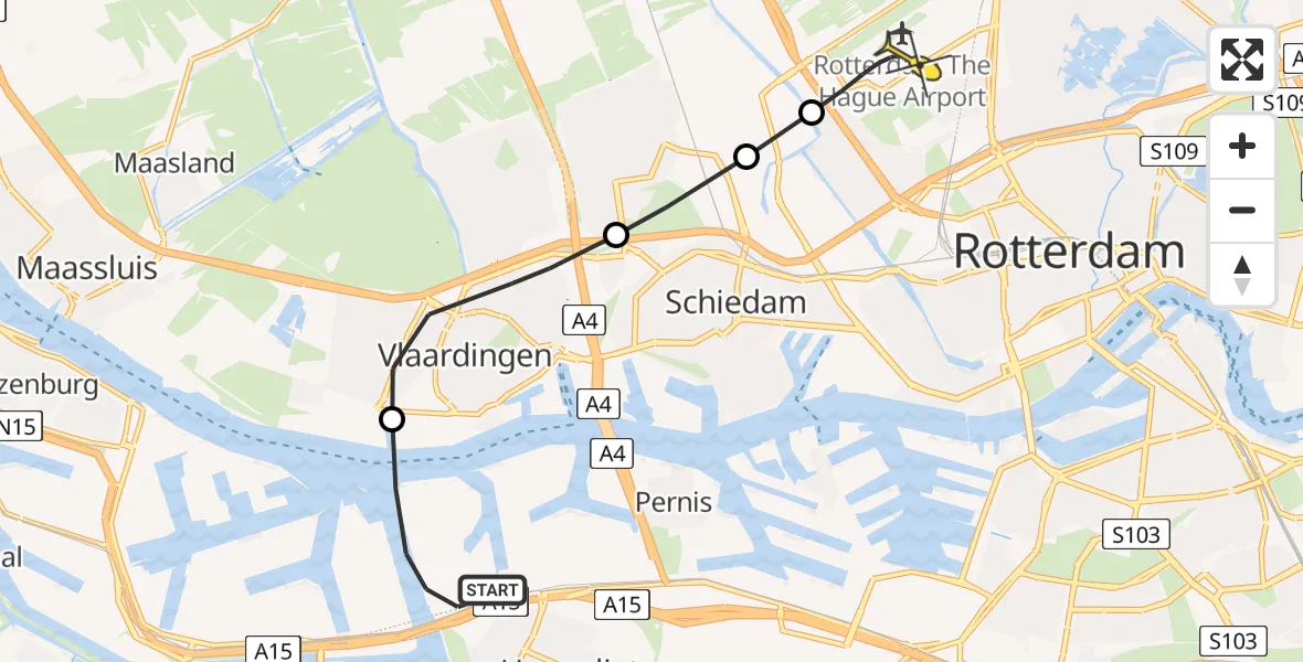 Routekaart van de vlucht: Lifeliner 2 naar Rotterdam The Hague Airport, Shell