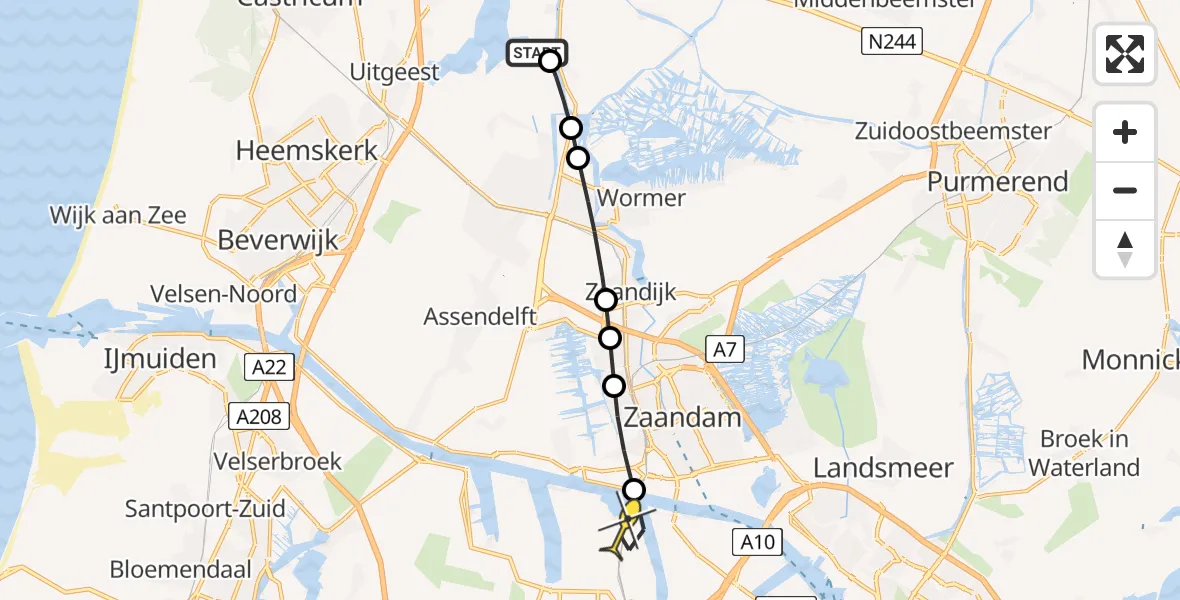 Routekaart van de vlucht: Lifeliner 1 naar Amsterdam Heliport, Markervaart