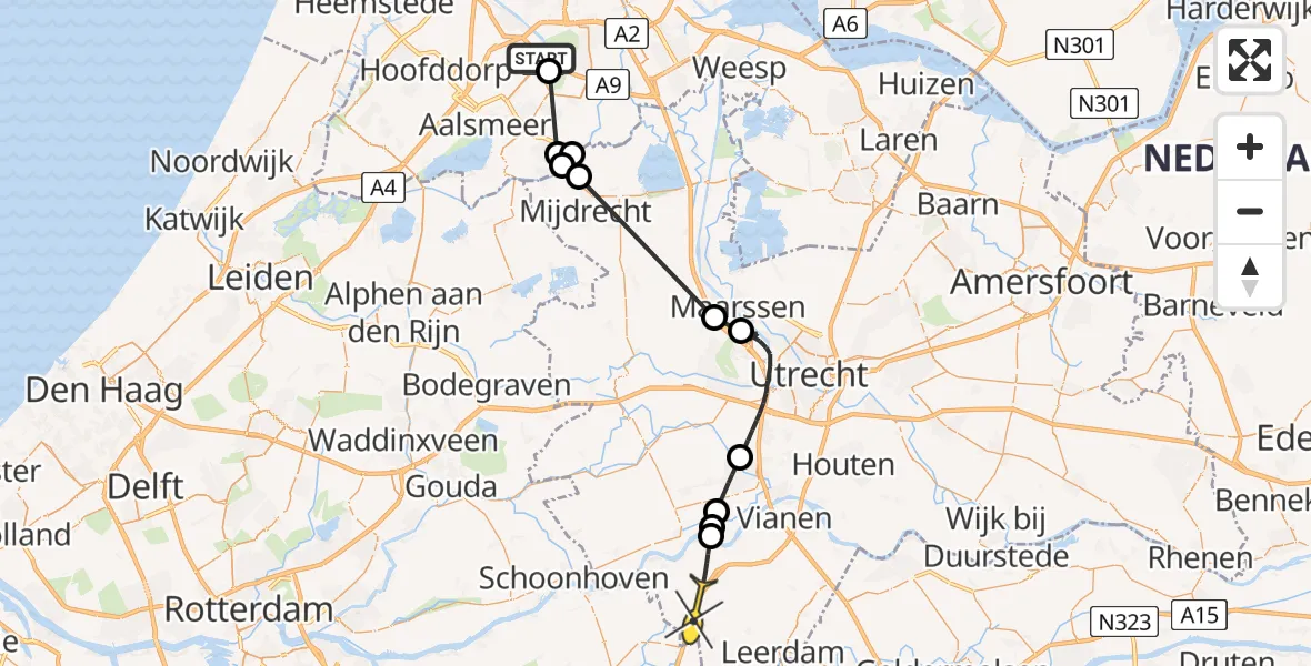 Routekaart van de vlucht: Politieheli naar Meerkerk, Land van Bosse