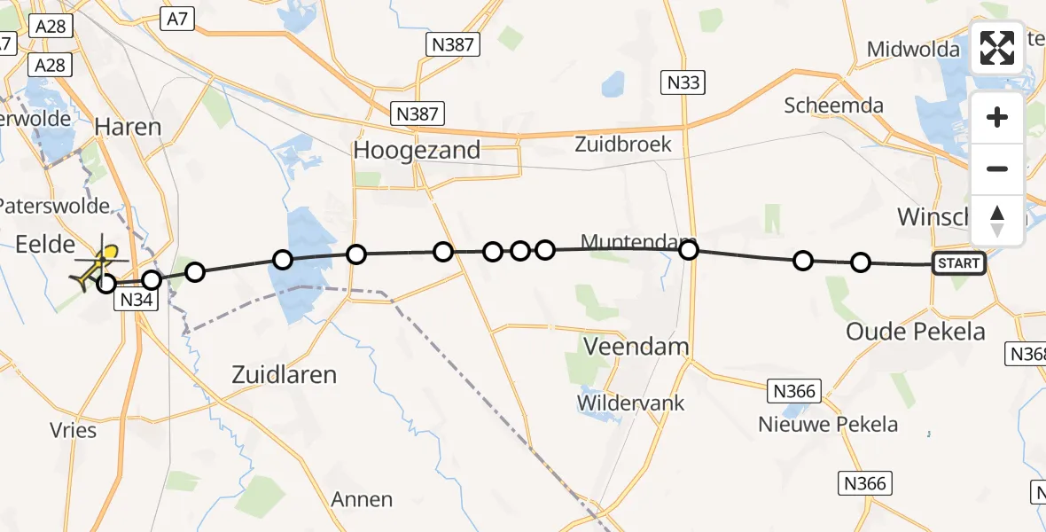 Routekaart van de vlucht: Lifeliner 4 naar Groningen Airport Eelde, Zuiderveen
