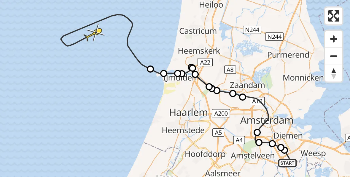 Routekaart van de vlucht: Kustwachthelikopter naar Opheusdenhof