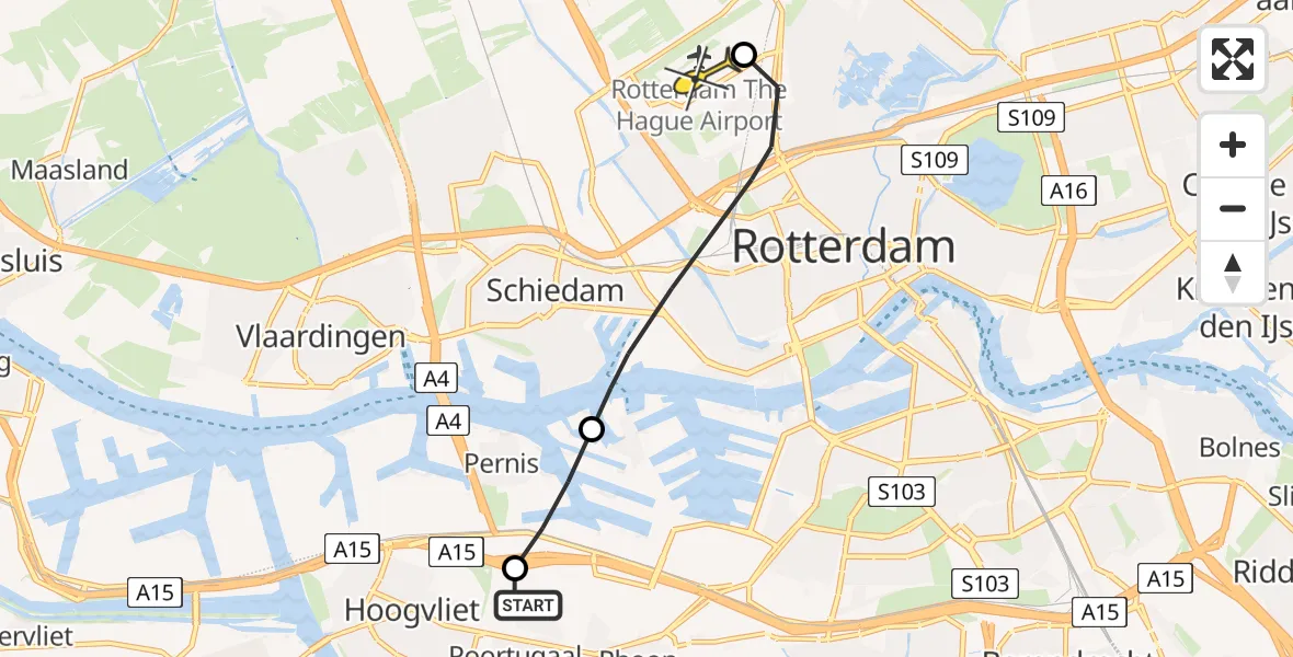 Routekaart van de vlucht: Lifeliner 2 naar Rotterdam The Hague Airport, Vondelingenweg